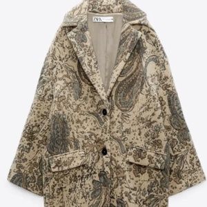 Zara NWT Oversize Wool Coat Limited Edition Sand Paisley Print XS-S